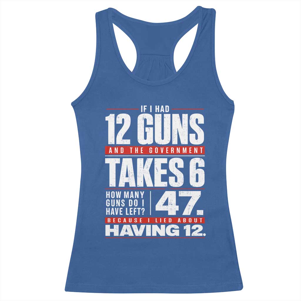 Funny 2A Math Word Problem Pro Gun Rights Racerback Tank Top 47 Guns Left Because I Lied About Having 12 TS02 Royal Blue Print Your Wear