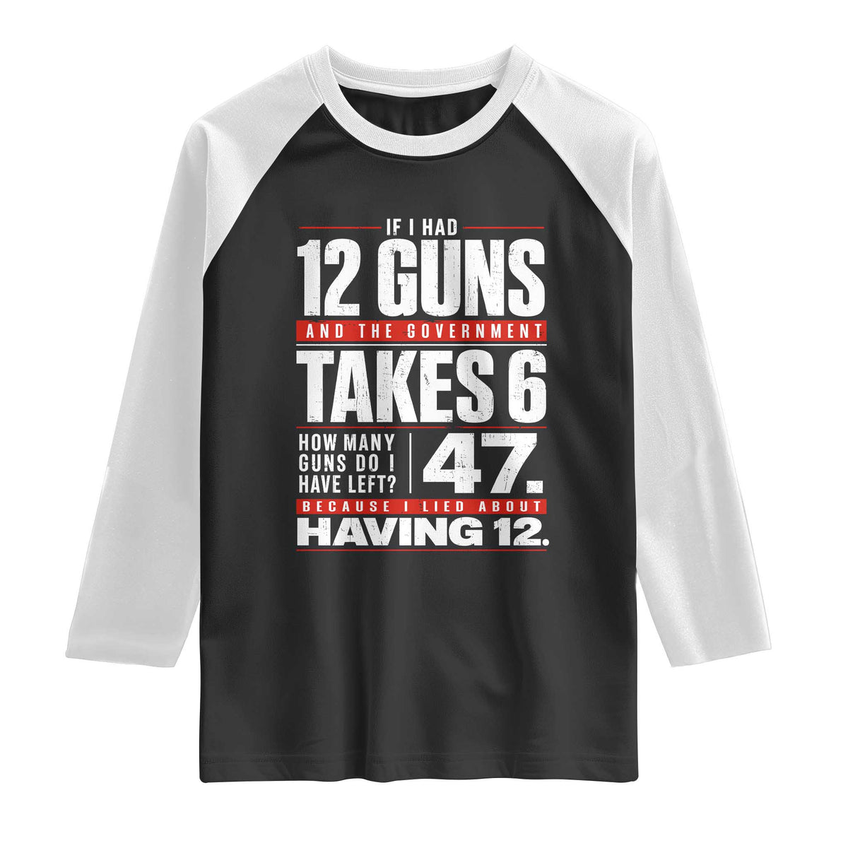 Funny 2A Math Word Problem Pro Gun Rights Raglan Shirt 47 Guns Left Because I Lied About Having 12 TS02 Black White Print Your Wear