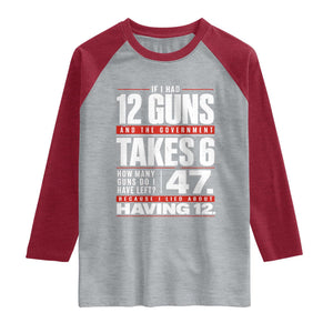Funny 2A Math Word Problem Pro Gun Rights Raglan Shirt 47 Guns Left Because I Lied About Having 12 TS02 Heather Gray Heather Red Print Your Wear