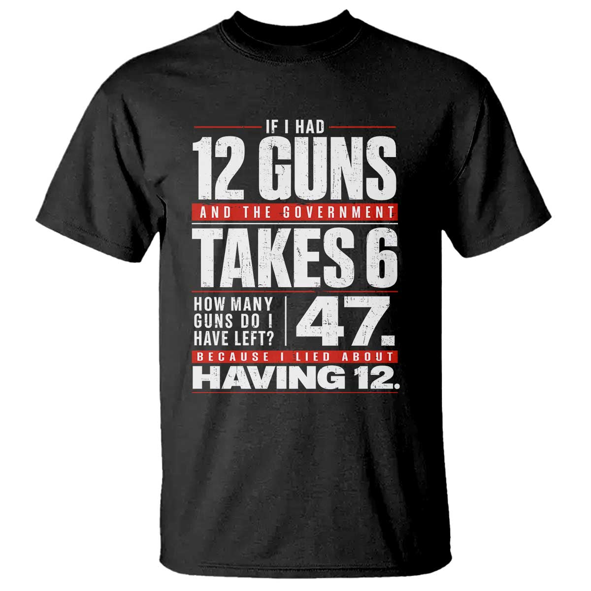 Funny 2A Math Word Problem Pro Gun Rights T Shirt 47 Guns Left Because I Lied About Having 12 TS02 Black Print Your Wear