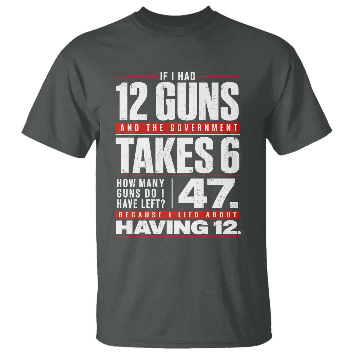Funny 2A Math Word Problem Pro Gun Rights T Shirt 47 Guns Left Because I Lied About Having 12 TS02 Dark Heather Print Your Wear