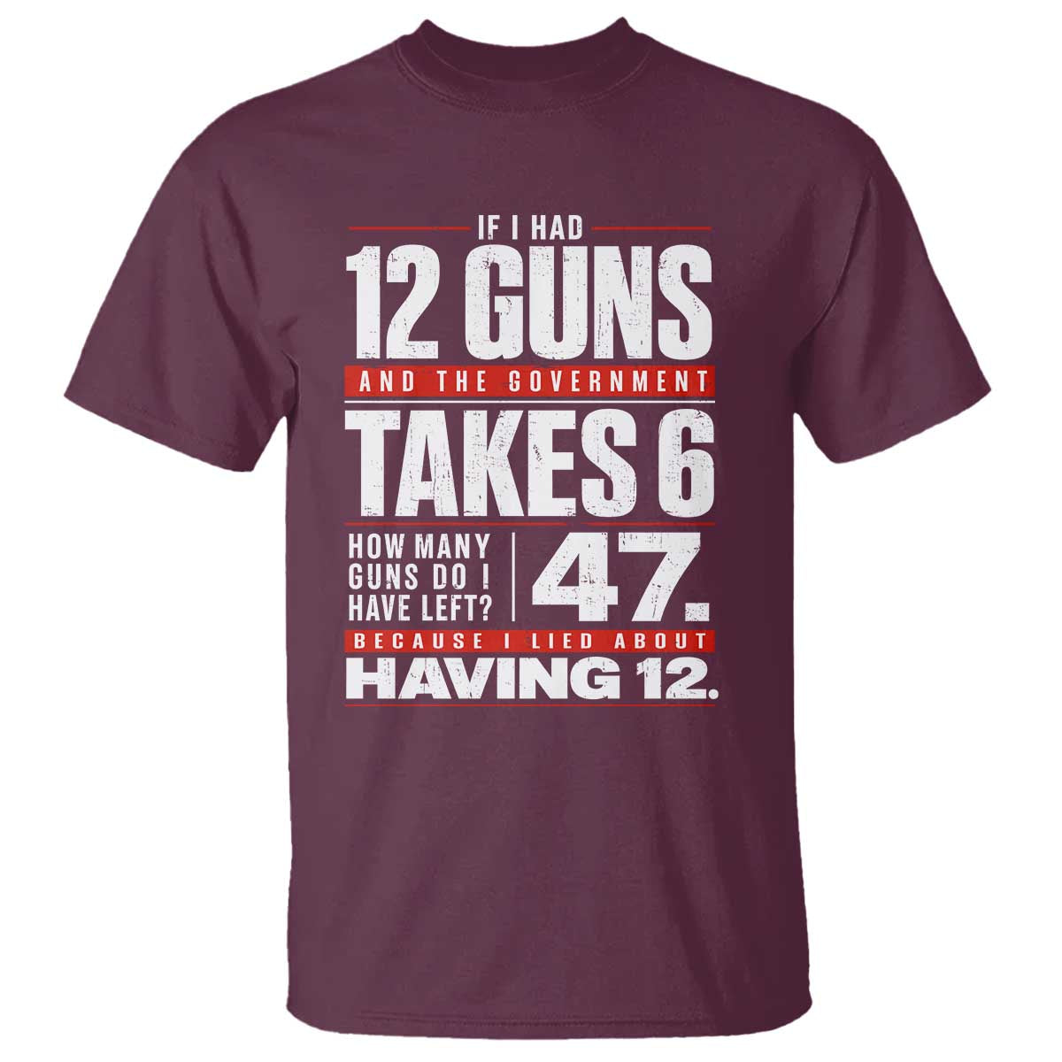 Funny 2A Math Word Problem Pro Gun Rights T Shirt 47 Guns Left Because I Lied About Having 12 TS02 Maroon Print Your Wear