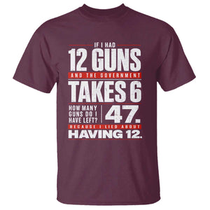 Funny 2A Math Word Problem Pro Gun Rights T Shirt 47 Guns Left Because I Lied About Having 12 TS02 Maroon Print Your Wear