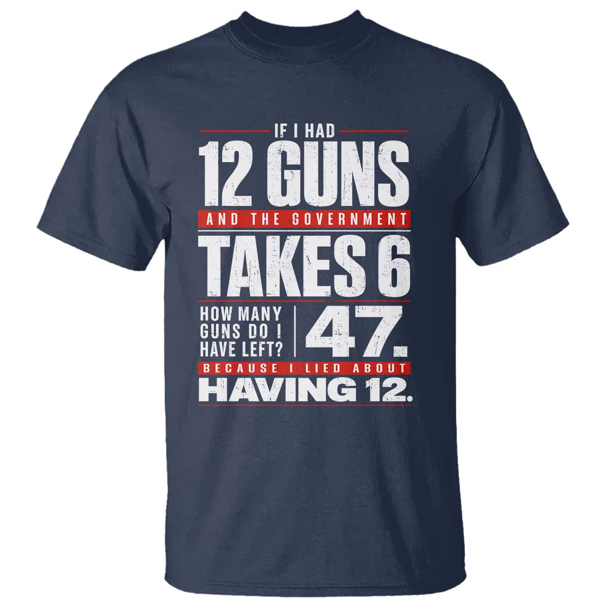 Funny 2A Math Word Problem Pro Gun Rights T Shirt 47 Guns Left Because I Lied About Having 12 TS02 Navy Print Your Wear