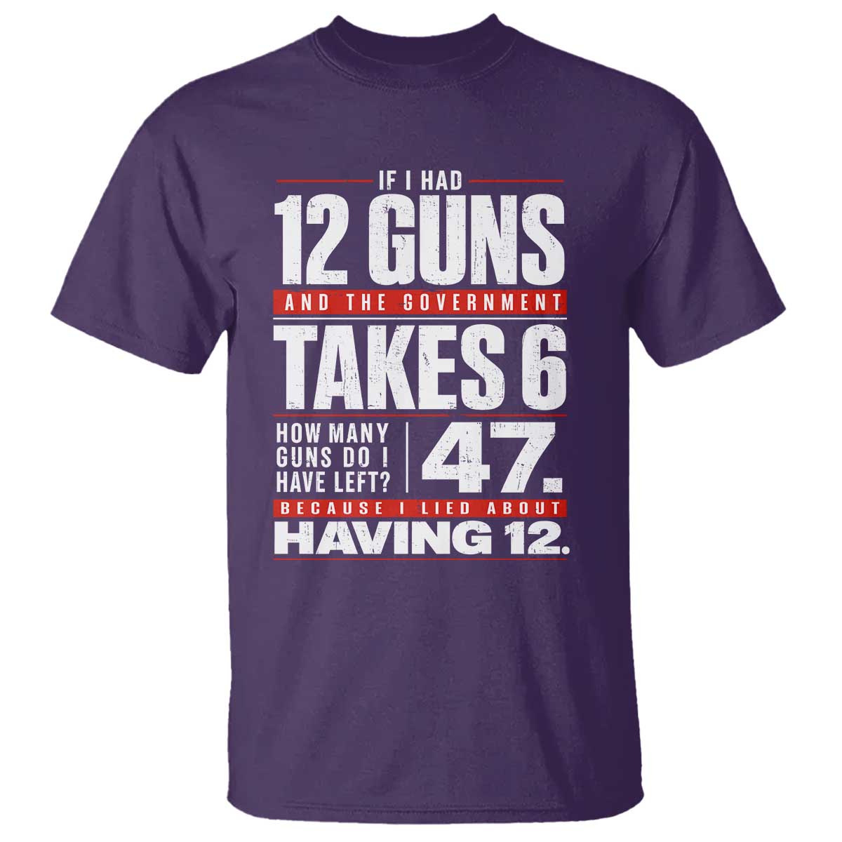 Funny 2A Math Word Problem Pro Gun Rights T Shirt 47 Guns Left Because I Lied About Having 12 TS02 Purple Print Your Wear