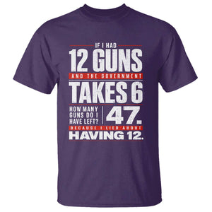 Funny 2A Math Word Problem Pro Gun Rights T Shirt 47 Guns Left Because I Lied About Having 12 TS02 Purple Print Your Wear
