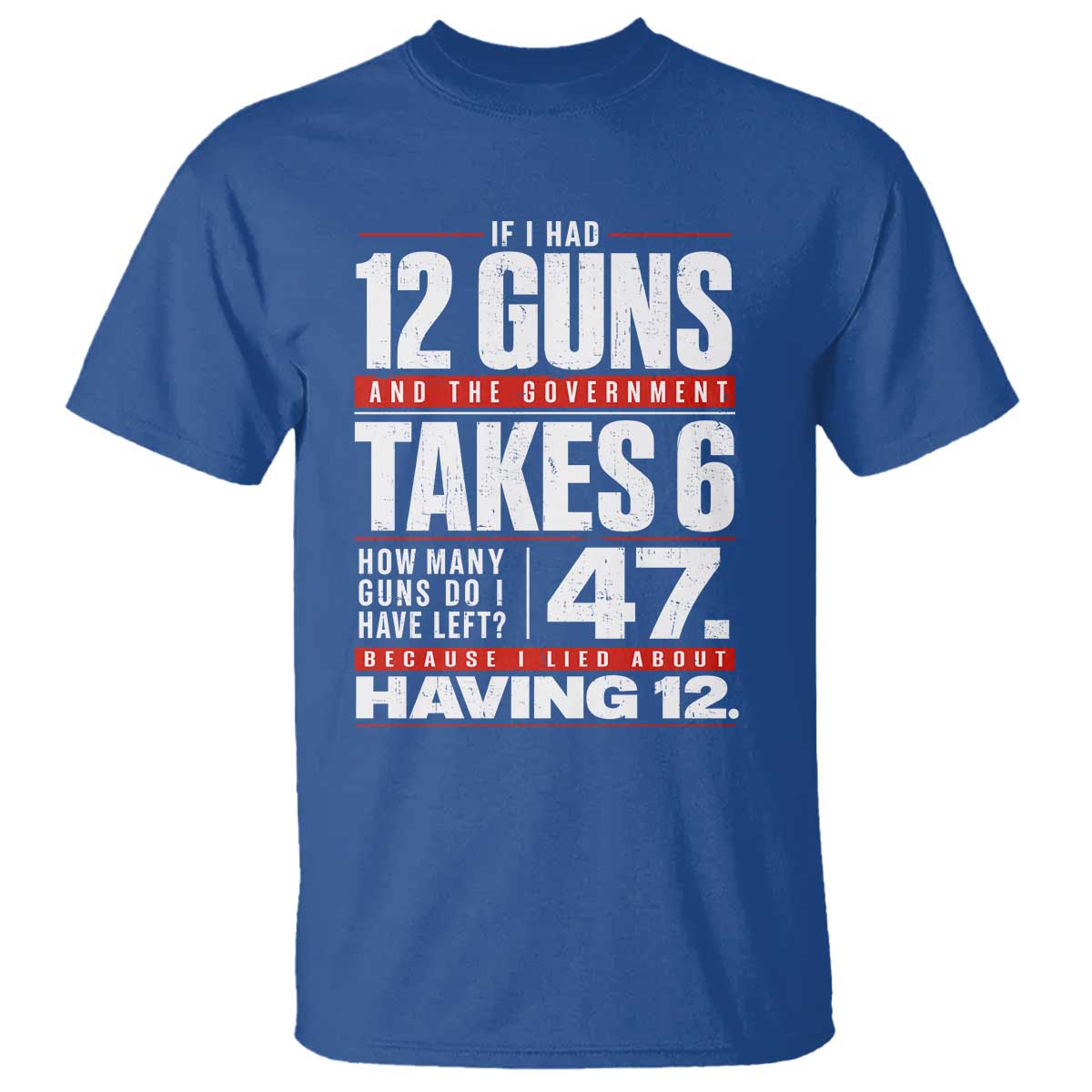 Funny 2A Math Word Problem Pro Gun Rights T Shirt 47 Guns Left Because I Lied About Having 12 TS02 Royal Blue Print Your Wear