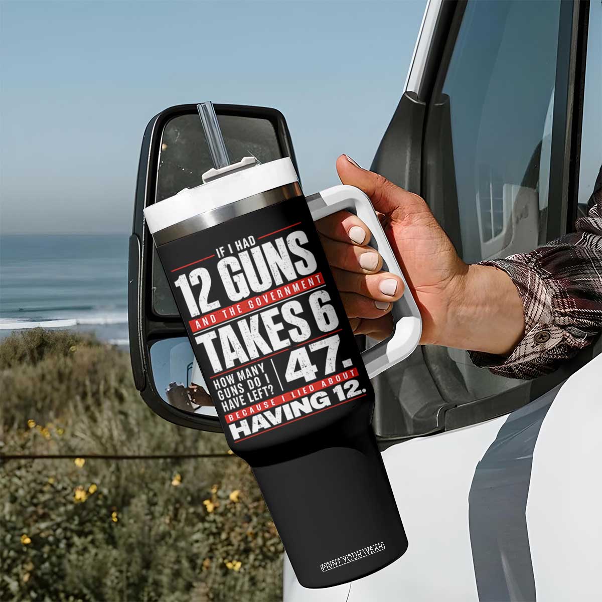 Funny 2A Math Word Problem Pro Gun Rights Tumbler With Handle 47 Guns Left Because I Lied About Having 12