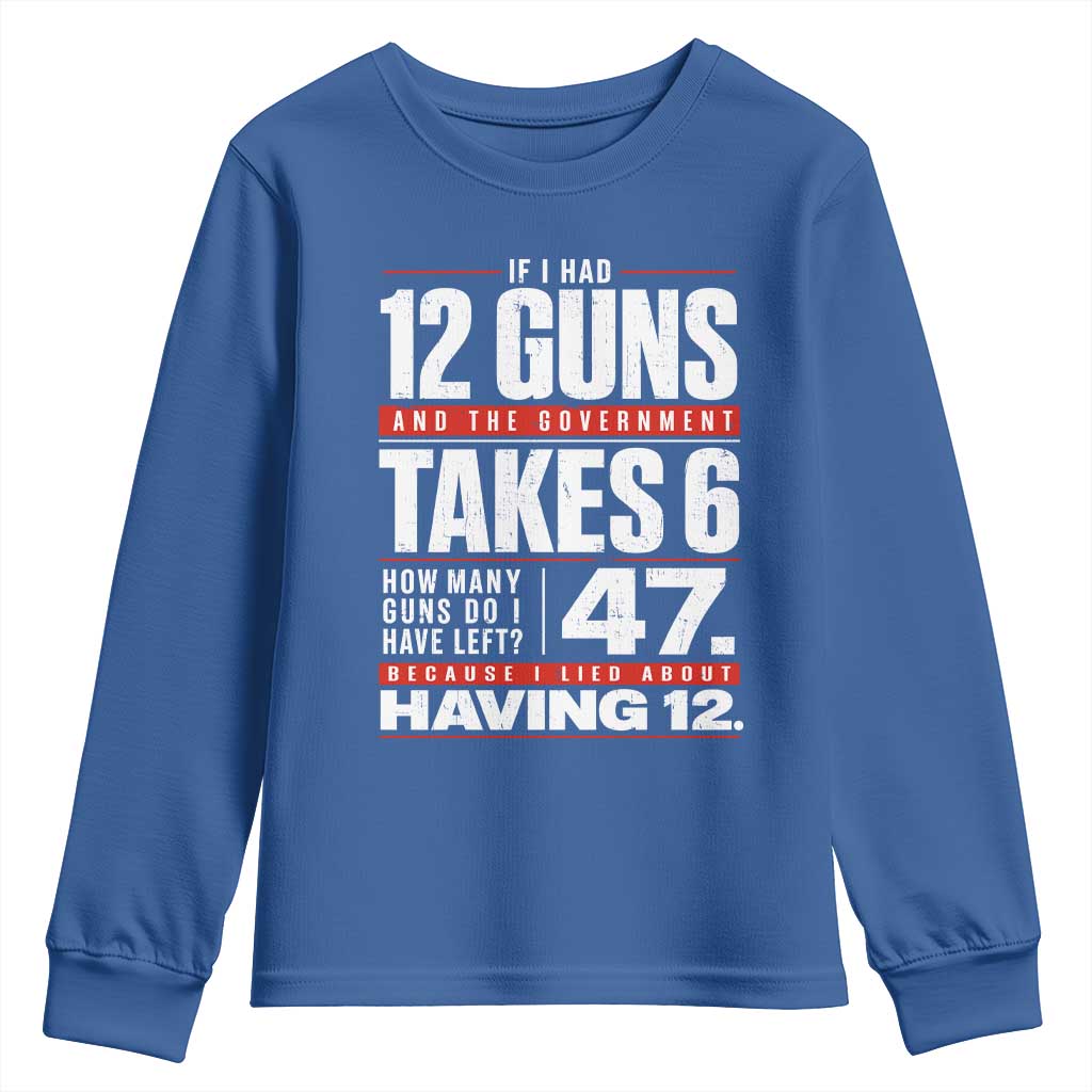 Funny 2A Math Word Problem Pro Gun Rights Youth Sweatshirt 47 Guns Left Because I Lied About Having 12 TS02 Royal Blue Print Your Wear