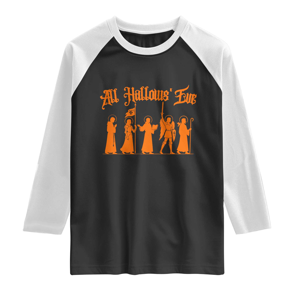 All Hallows Eve Catholic Saints Raglan Shirt Traditional Faith Based Christian Halloween