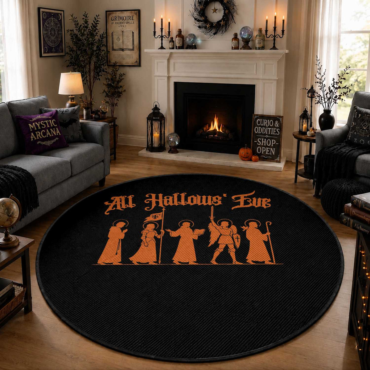 All Hallows Eve Catholic Saints Round Rug Traditional Faith Based Christian Halloween