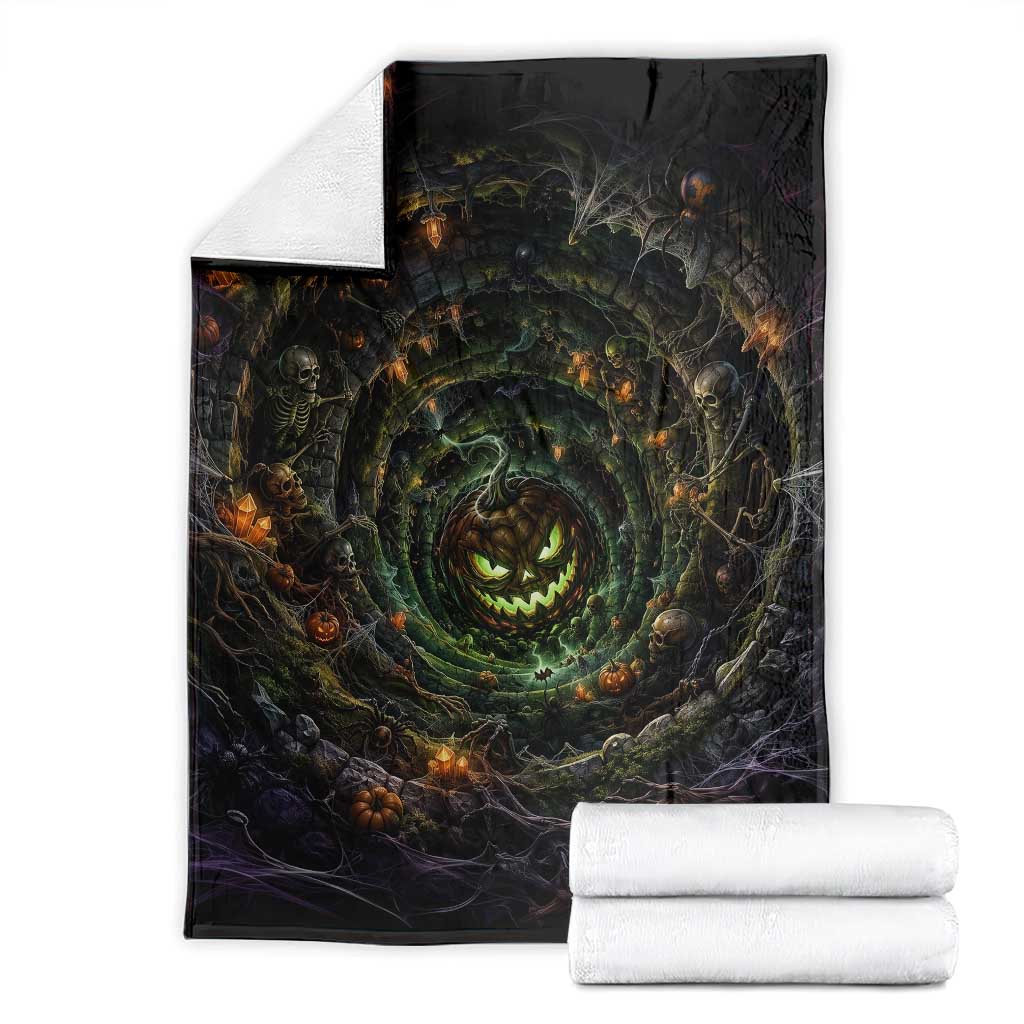 Evil Pumpkin Dungeon Shaft Vortex 3D Halloween Optical Illusion Throw Blanket