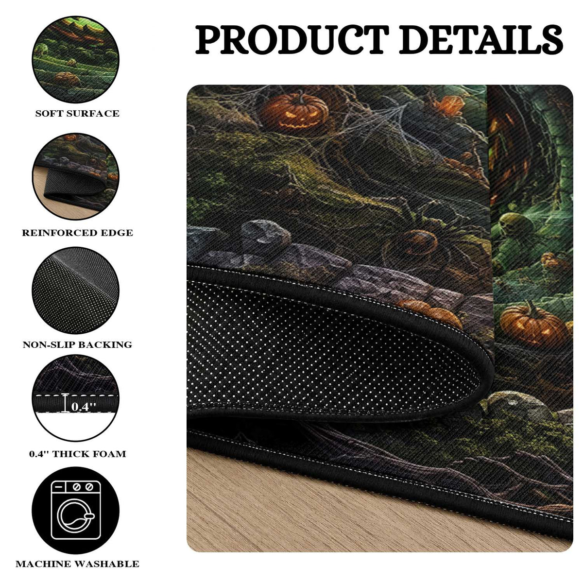 Evil Pumpkin Dungeon Shaft Vortex 3D Halloween Optical Illusion Round Rug
