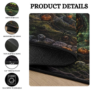 Evil Pumpkin Dungeon Shaft Vortex 3D Halloween Optical Illusion Round Rug