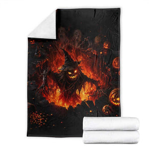 Evil Scarecrow Crawling Out Fiery Pit 3D Halloween Optical Illusion Throw Blanket