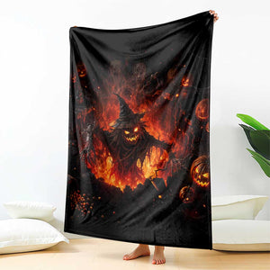 Evil Scarecrow Crawling Out Fiery Pit 3D Halloween Optical Illusion Throw Blanket
