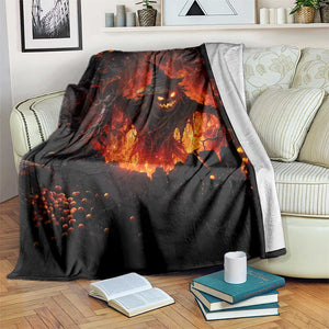 Evil Scarecrow Crawling Out Fiery Pit 3D Halloween Optical Illusion Throw Blanket