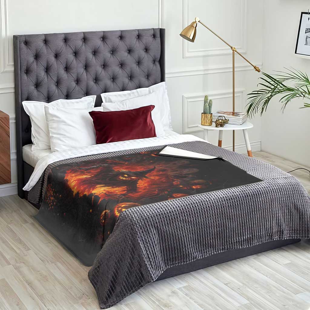 Evil Scarecrow Crawling Out Fiery Pit 3D Halloween Optical Illusion Throw Blanket