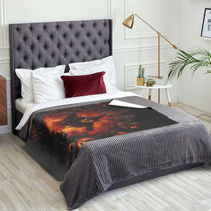 Evil Scarecrow Crawling Out Fiery Pit 3D Halloween Optical Illusion Throw Blanket