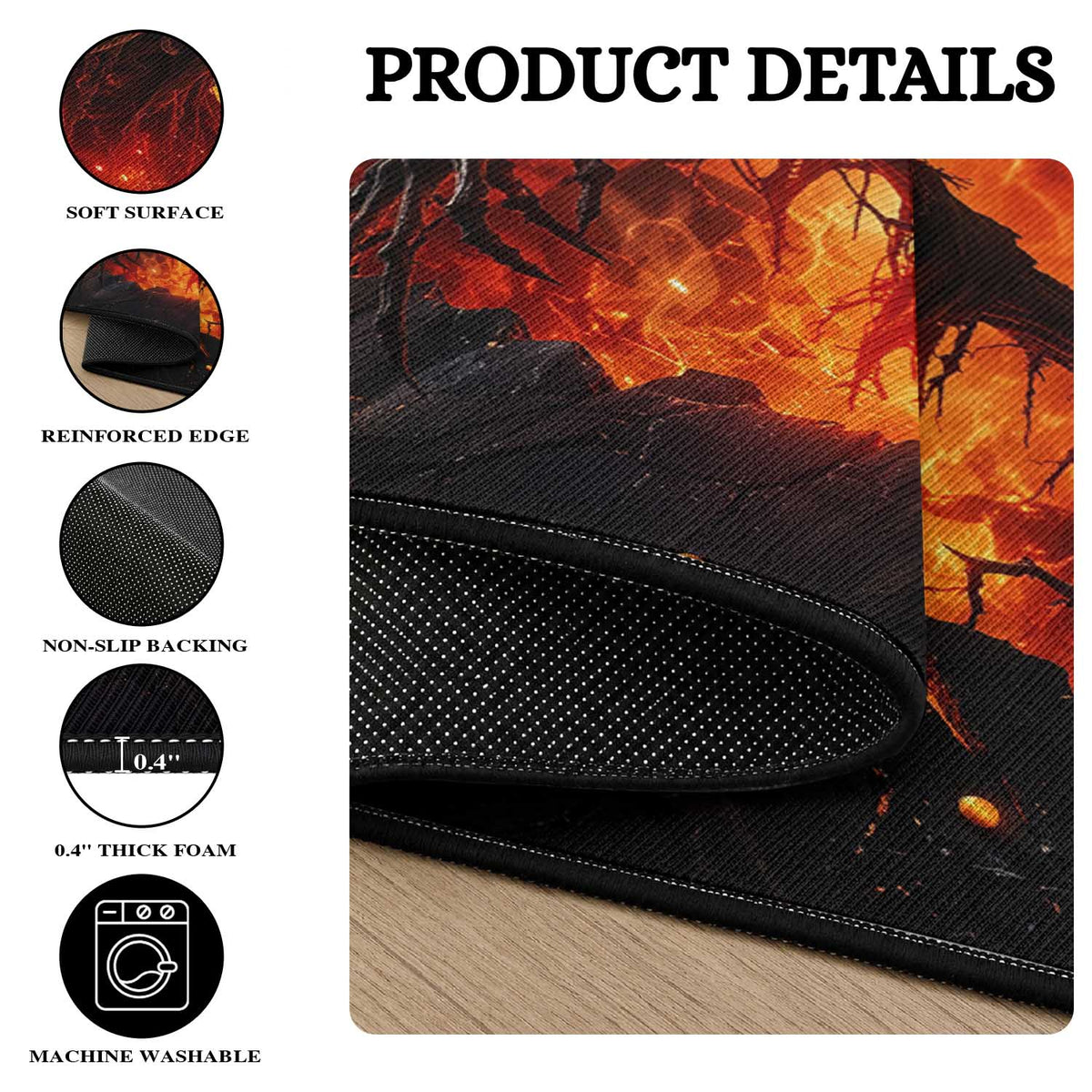 Evil Scarecrow Crawling Out Fiery Pit 3D Halloween Optical Illusion Round Rug