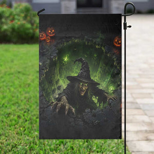 Wicked Witch Crawling Out Green Pit 3D Halloween Optical Illusion Garden Flag