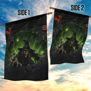 Wicked Witch Crawling Out Green Pit 3D Halloween Optical Illusion Garden Flag