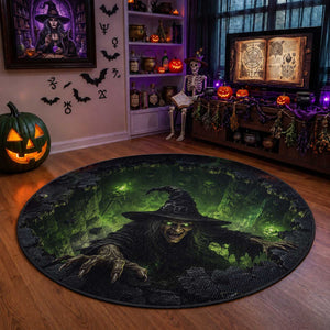 Wicked Witch Crawling Out Green Pit 3D Halloween Optical Illusion Round Rug