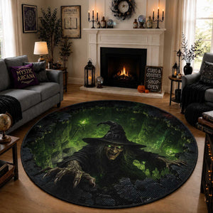 Wicked Witch Crawling Out Green Pit 3D Halloween Optical Illusion Round Rug