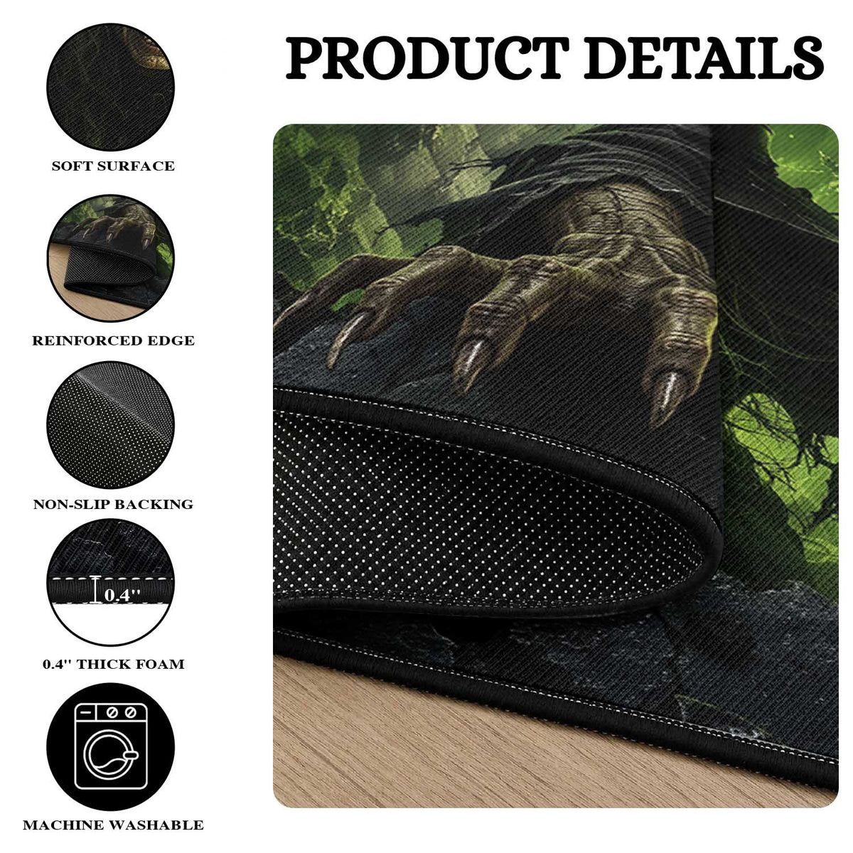 Wicked Witch Crawling Out Green Pit 3D Halloween Optical Illusion Round Rug