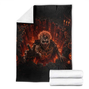 Scary Evil Clown Crawling Out Fiery Pit 3D Halloween Optical Illusion Throw Blanket