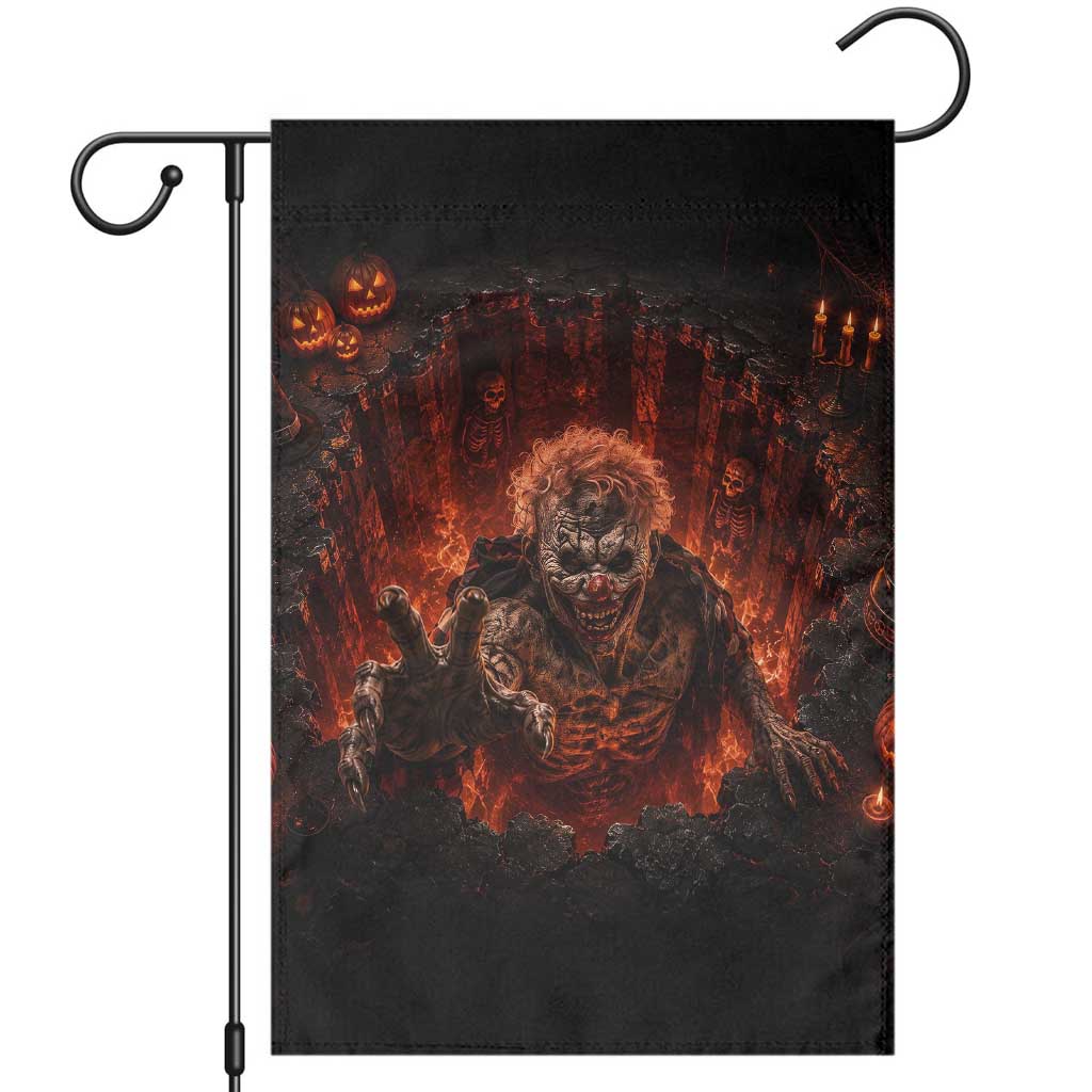 Scary Evil Clown Crawling Out Fiery Pit 3D Halloween Optical Illusion Garden Flag