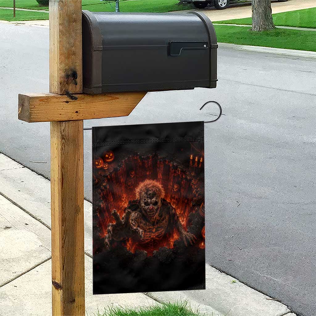 Scary Evil Clown Crawling Out Fiery Pit 3D Halloween Optical Illusion Garden Flag
