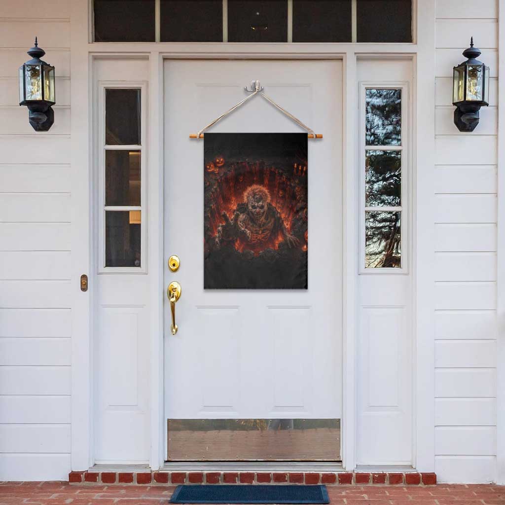Scary Evil Clown Crawling Out Fiery Pit 3D Halloween Optical Illusion Garden Flag