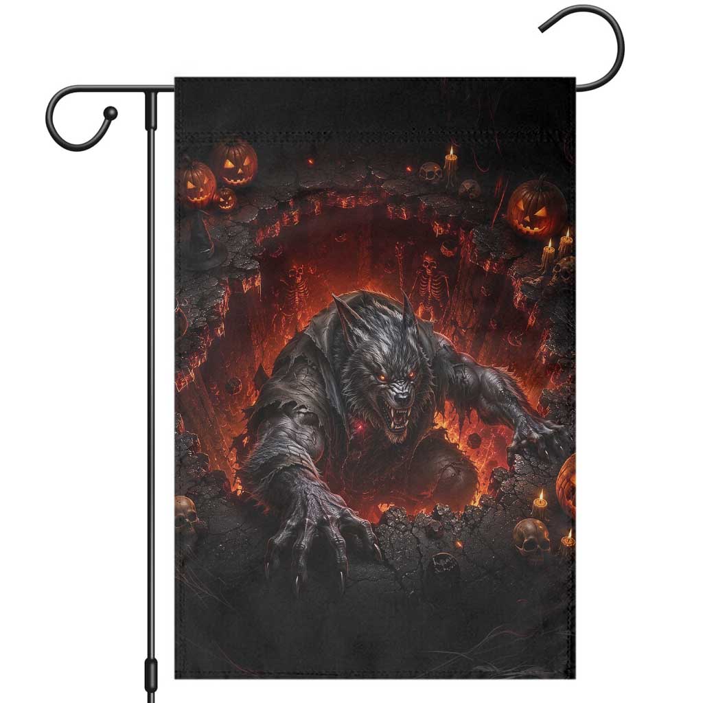 Creepy Werewolf Monster Crawling Out Fiery Pit 3D Halloween Optical Illusion Garden Flag