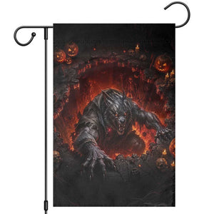 Creepy Werewolf Monster Crawling Out Fiery Pit 3D Halloween Optical Illusion Garden Flag