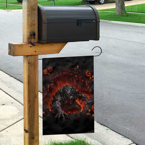 Creepy Werewolf Monster Crawling Out Fiery Pit 3D Halloween Optical Illusion Garden Flag