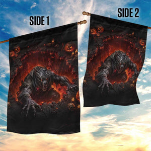 Creepy Werewolf Monster Crawling Out Fiery Pit 3D Halloween Optical Illusion Garden Flag