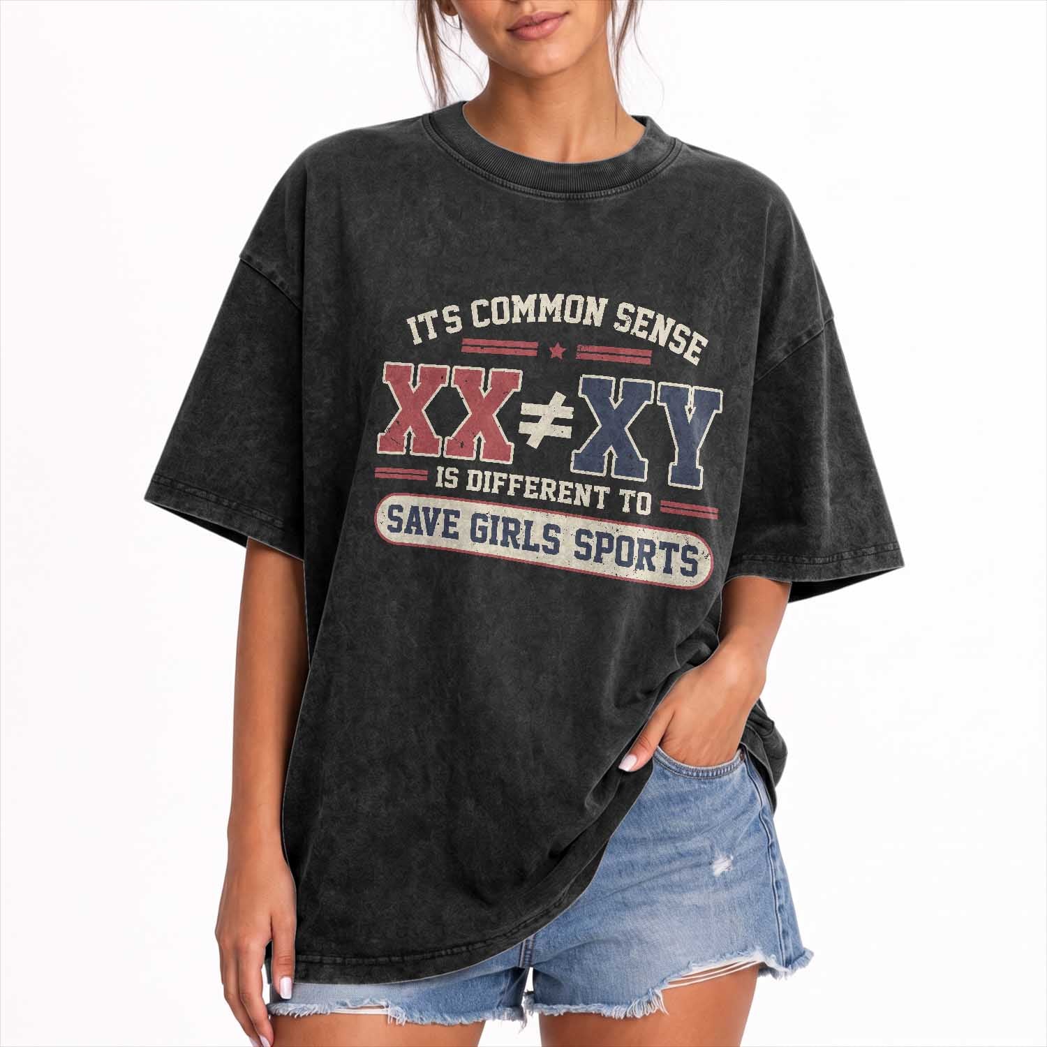 Save Girls Sports XX Does Not Equal XY Washed Cotton T-Shirt Biological Science Vintage Varsity Athletic Graphic