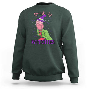 Drinking Witch Sweatshirt Drink Up Witches Wine Lover TS02 Dark Forest Green Print Your Wear