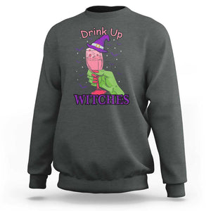 Drinking Witch Sweatshirt Drink Up Witches Wine Lover TS02 Dark Heather Print Your Wear