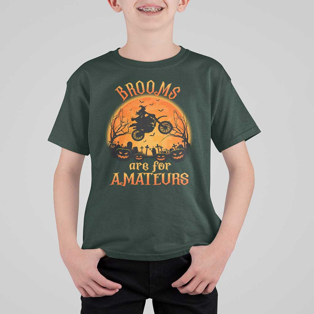 Riding Witch T Shirt For Kid Brooms Are For Amateurs Funny Motorbiker TS02 Dark Forest Green Print Your Wear