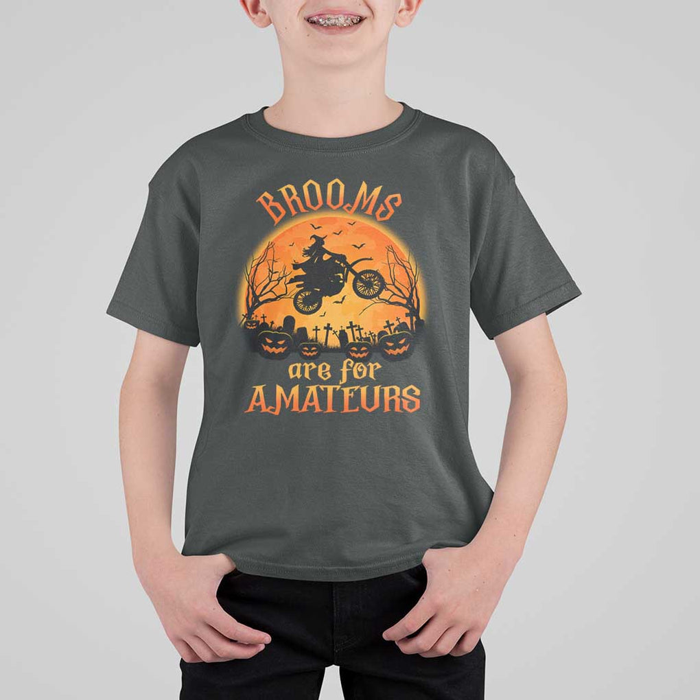 Riding Witch T Shirt For Kid Brooms Are For Amateurs Funny Motorbiker TS02 Dark Heather Print Your Wear