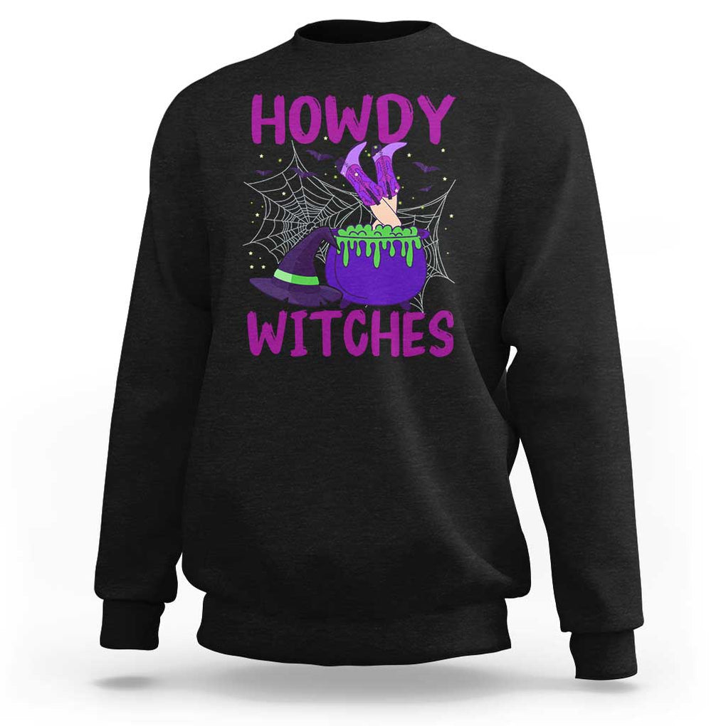 Halloween Witch Sweatshirt Howdy Witches Western Cowgirl TS02 Black Print Your Wear