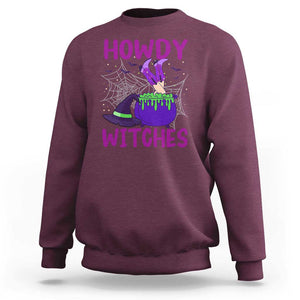 Halloween Witch Sweatshirt Howdy Witches Western Cowgirl TS02 Maroon Print Your Wear