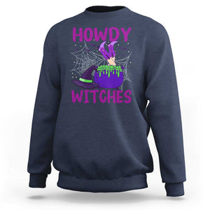 Halloween Witch Sweatshirt Howdy Witches Western Cowgirl TS02 Navy Print Your Wear