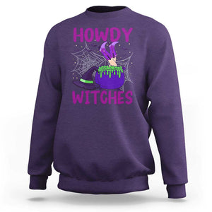 Halloween Witch Sweatshirt Howdy Witches Western Cowgirl TS02 Purple Print Your Wear