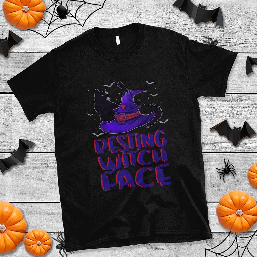 Funny Witch T Shirt Resting Witch Face With Black Cat TS02 Black Print Your Wear