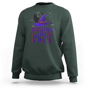 Funny Witch Sweatshirt Resting Witch Face With Black Cat TS02 Dark Forest Green Print Your Wear