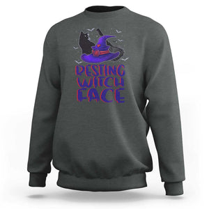 Funny Witch Sweatshirt Resting Witch Face With Black Cat TS02 Dark Heather Print Your Wear