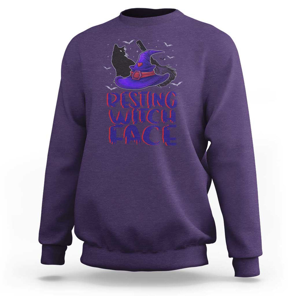 Funny Witch Sweatshirt Resting Witch Face With Black Cat TS02 Purple Print Your Wear